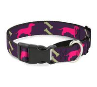 Plastic Martingale Collar Dachshunds & Bones Purple/Fuchsia/Green WIDE-Medium 16