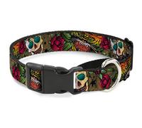 Plastic Martingale Collar Death Before Dishonor CLOSE-UP Olive WIDE-Large 18-32"