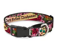 Plastic Martingale Collar Death Before Dishonor Pink WIDE-Large 18-32"