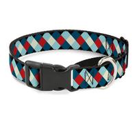 Plastic Martingale Collar Diamond Plaid Blues/Khaki/Red Large 15-26"