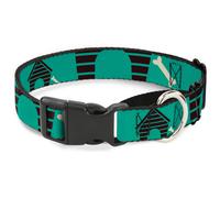 Plastic Martingale Collar Dog House & Bone Turquoise/Brown WIDE-Large 18-32"