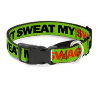 Plastic Martingale Collar DON'T SWEAT MY SWAG Neon Green/Black/Red Large 15-26"