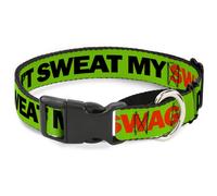 Plastic Martingale Collar DON'T SWEAT MY SWAG Neon Green/Black/Red WIDE-Small 13