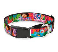 Plastic Martingale Collar DORA THE EXPLORER Dora Poses/Floral Collage Orange/Pin