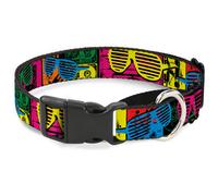 Plastic Martingale Collar Eighties Shades Tapes Black/Neon WIDE-Medium 16-23"