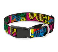 Plastic Martingale Collar Eighties Shades Tapes Black/Neon WIDE-Medium 16-23"