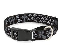 Plastic Martingale Collar Elegant Crosses/Stars/Printed Studs Black/Grays WIDE-L