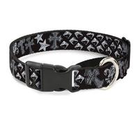 Plastic Martingale Collar Elegant Crosses/Stars/Printed Studs Black/Grays WIDE-L