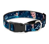 Plastic Martingale Collar Elsa Poses/Snowflakes LET IT GO Blues/White WIDE-Large