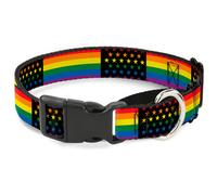 Plastic Martingale Collar Flag American Pride Rainbow/Black WIDE-Large 18-32"
