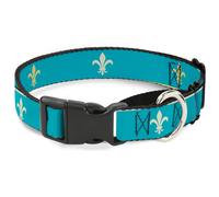 Plastic Martingale Collar Fleur-de-Lis2 Baby Blue/Tan/Lime Green Small 9-15"