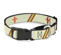 Plastic Martingale Collar Fleur-de-Lis2 Stripes Tan/Orange/Brown/Green WIDE-Larg