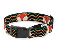 Plastic Martingale Collar Fox Face/Stripes Black/Multi Color WIDE-Medium 16-23"