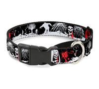 Plastic Martingale Collar Fright Night Black/White/Red WIDE-Small 13-18"