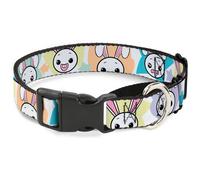 Plastic Martingale Collar Happy/Sad Bunnies & Stars White/Pastel WIDE-Small 13-1