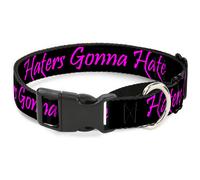 Plastic Martingale Collar Haters Gonna Hate w/Gem Black/Fuchsia WIDE-Small 13-18
