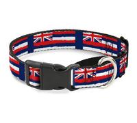 Plastic Martingale Collar Hawaii Flags Weathered Blue/Red/White Medium 11-17"