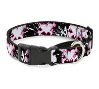 Plastic Martingale Collar Heart & Cross Bones w/Splatter Black/White Medium 11-1
