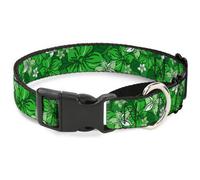 Plastic Martingale Collar Hibiscus Collage Green Shades WIDE-Medium 16-23"