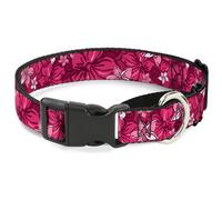 Plastic Martingale Collar Hibiscus Collage Pink Shades WIDE-Medium 16-23"