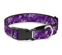 Plastic Martingale Collar Hibiscus Collage Purple Shades WIDE-Medium 16-23"