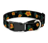 Plastic Martingale Collar Hibiscus Flowers/Palm Trees Black/Green/Orange Large 1