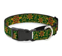 Plastic Martingale Collar Holiday Holly Green/Gold/Red WIDE-Medium 16-23"