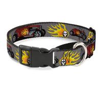 Plastic Martingale Collar Hot Rod w/Flame Skull WIDE-Large 18-32"
