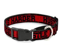 Plastic Martingale Collar HUSTLE HARDER/Stripes Weathered Red/Black Medium 11-17