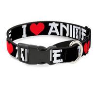Plastic Martingale Collar I "Heart" ANIME Bold Black/White/Red Large 15-26"