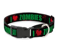 Plastic Martingale Collar I "Heart" ZOMBIES Bold Splatter Black/Green/Red Medium