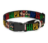 Plastic Martingale Collar JUSTICE LEAGUE OF AMERICA w/Superhero Blocks Black/Mul
