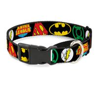 Plastic Martingale Collar Justice League Superhero Logos CLOSE-UP Black Large 15