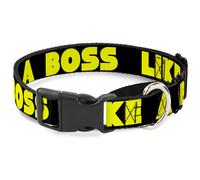 Plastic Martingale Collar LIKE A BOSS Black/Yellow Large 15-26"