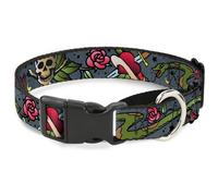 Plastic Martingale Collar Live Hard Die Young Gray WIDE-Medium 16-23"