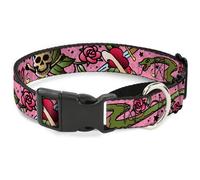 Plastic Martingale Collar Live Hard Die Young Pink WIDE-Medium 16-23"