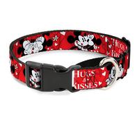 Plastic Martingale Collar Mickey & Minnie HUGS & KISSES Poses Reds/White WIDE-La