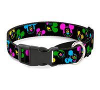 Plastic Martingale Collar Mickey Mouse Expressions Scattered Black/Multi Neon Sm