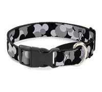 Plastic Martingale Collar Mickey Mouse Head Stacked Black/Grays WIDE-Small 13-18