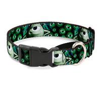 Plastic Martingale Collar Mike Poses/Eyeballs Black/Greens WIDE-Small 13-18"