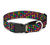Plastic Martingale Collar Mini Hearts Black/Multi Neon WIDE-Small 13-18"