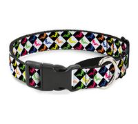 Plastic Martingale Collar Mud Flap Girl Diamonds Black/White/Multi Neon WIDE-Lar