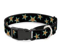Plastic Martingale Collar Multi Stars Black/Leopard/Baby Blue Outline Large 15-2