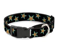 Plastic Martingale Collar Multi Stars Black/Leopard/Baby Blue Outline WIDE-Mediu
