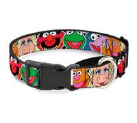 Plastic Martingale Collar Muppets Faces C/U Black WIDE-Small 13-18"