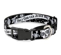 Plastic Martingale Collar Only God Can Judge Me Black/White Medium 11-17"
