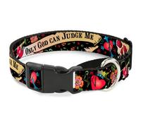 Plastic Martingale Collar Only God Can Judge Me Black WIDE-Large 18-32"