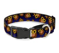 Plastic Martingale Collar Owls Scattered Black/Blue-Fade/Yellow WIDE-Medium 16-2
