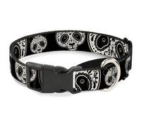 Plastic Martingale Collar Panda Bear Sugar Skull Black/White WIDE-Small 13-18"