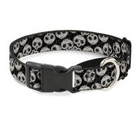 Plastic Martingale Collar Panda Bear Sugar Skull Scattered Black/White WIDE-Smal